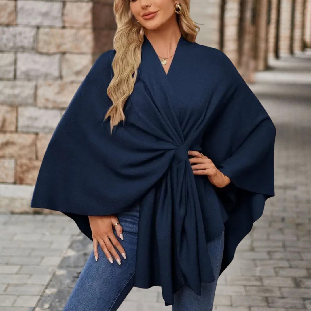 Nikola | Poncho Damskie z Wiązaniem V-Neck Oversize