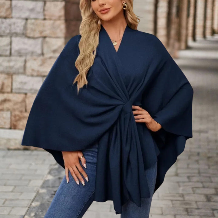 Nikola | Poncho Damskie z Wiązaniem V-Neck Oversize