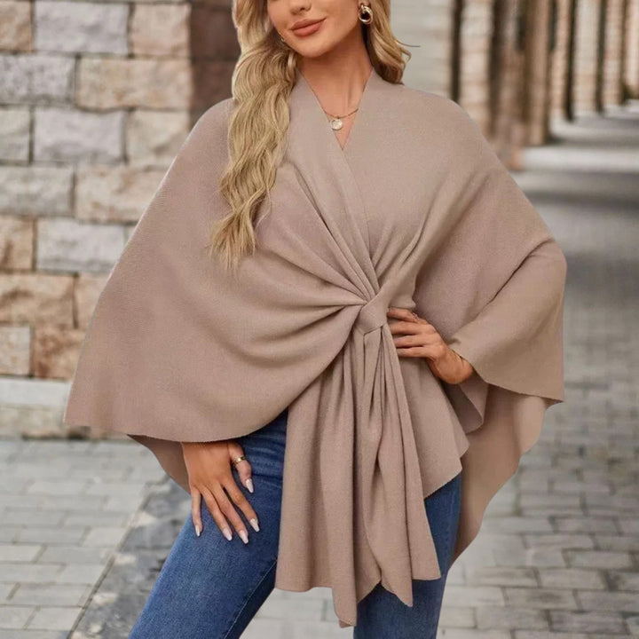Nikola | Poncho Damskie z Wiązaniem V-Neck Oversize