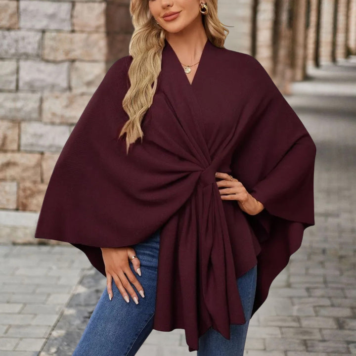 Nikola | Poncho Damskie z Wiązaniem V-Neck Oversize