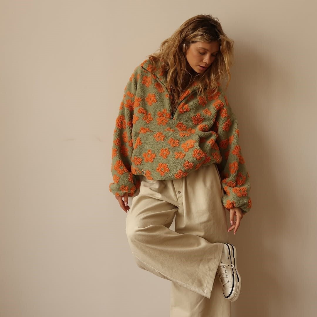 Oliwia | Kurtka Baranek Damska Oversized Wzór Kwiatowy