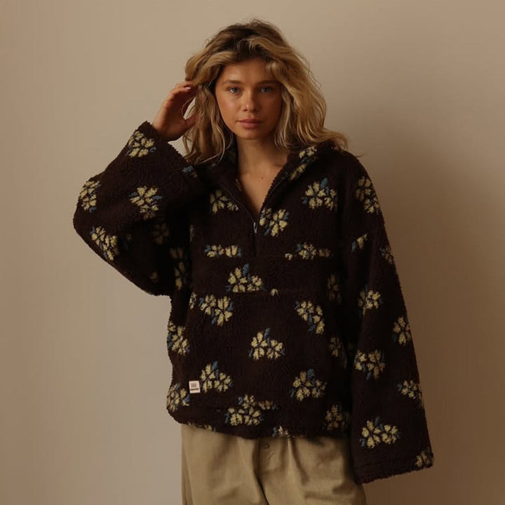 Oliwia | Kurtka Baranek Damska Oversized Wzór Kwiatowy