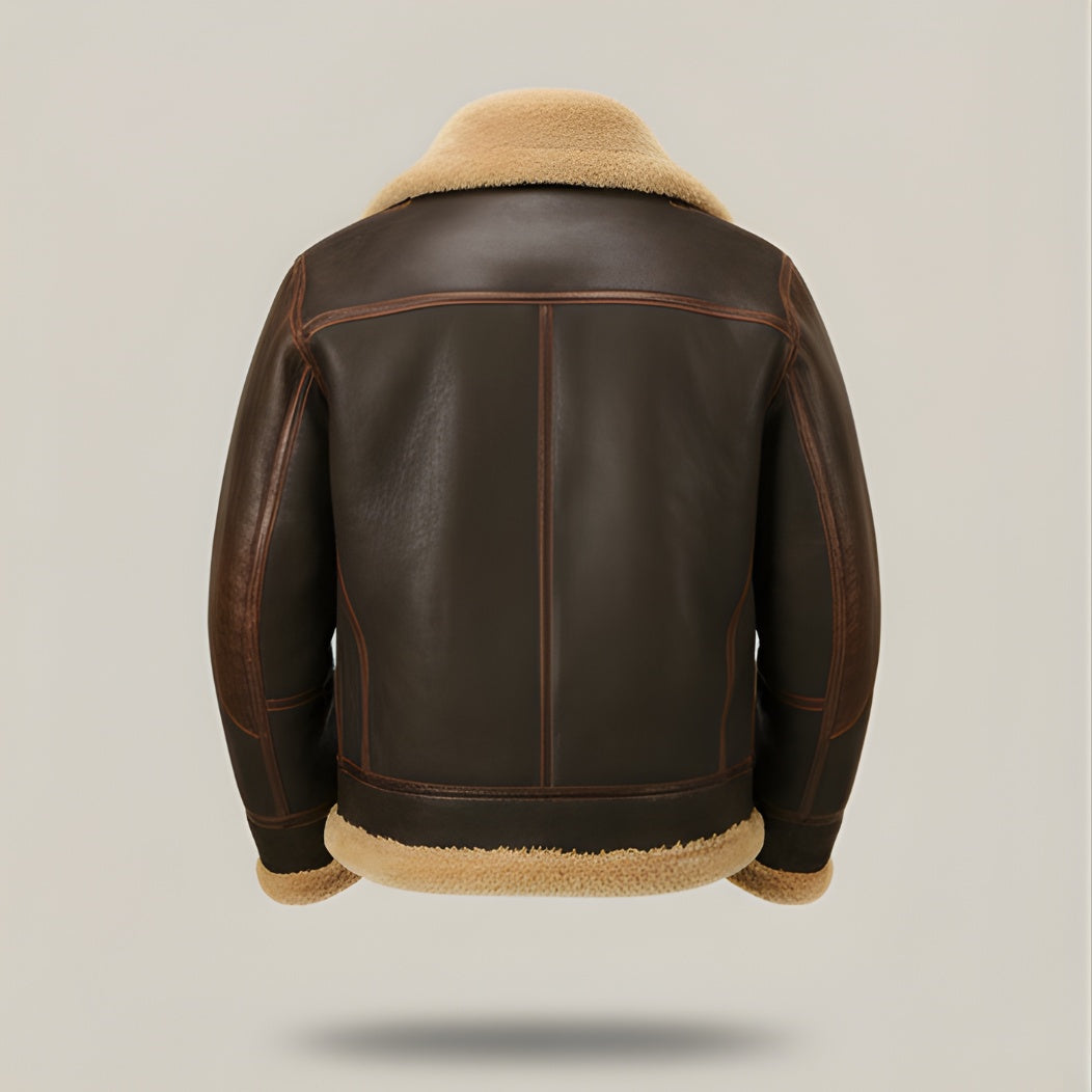 Piotr | Kurtka Pilotka Męska ze Skóry z Podszewką Baranek