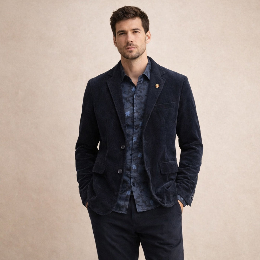 Piotr | Marynarka w Kratę Męska Sztruksowa Smart Casual