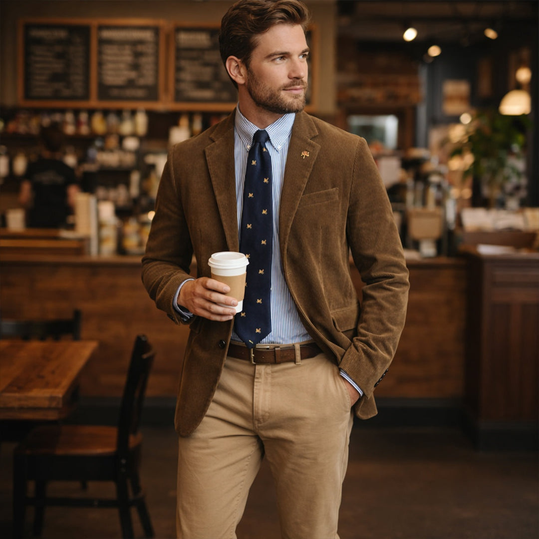 Piotr | Marynarka w Kratę Męska Sztruksowa Smart Casual