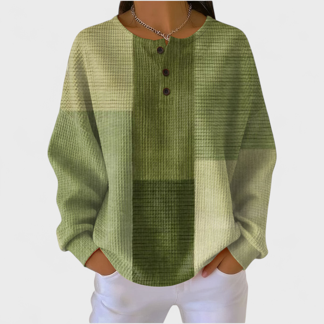 Pola | Sweter Oversize Damski z Tkaniny Waflowej Dekolt Henley
