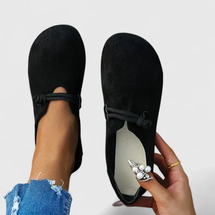 Renata | Buty Zamszowe Damskie na Jesień Płaskie z Sznurkiem