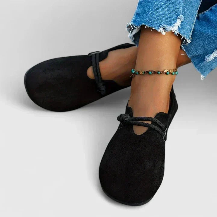 Renata | Buty Zamszowe Damskie na Jesień Płaskie z Sznurkiem