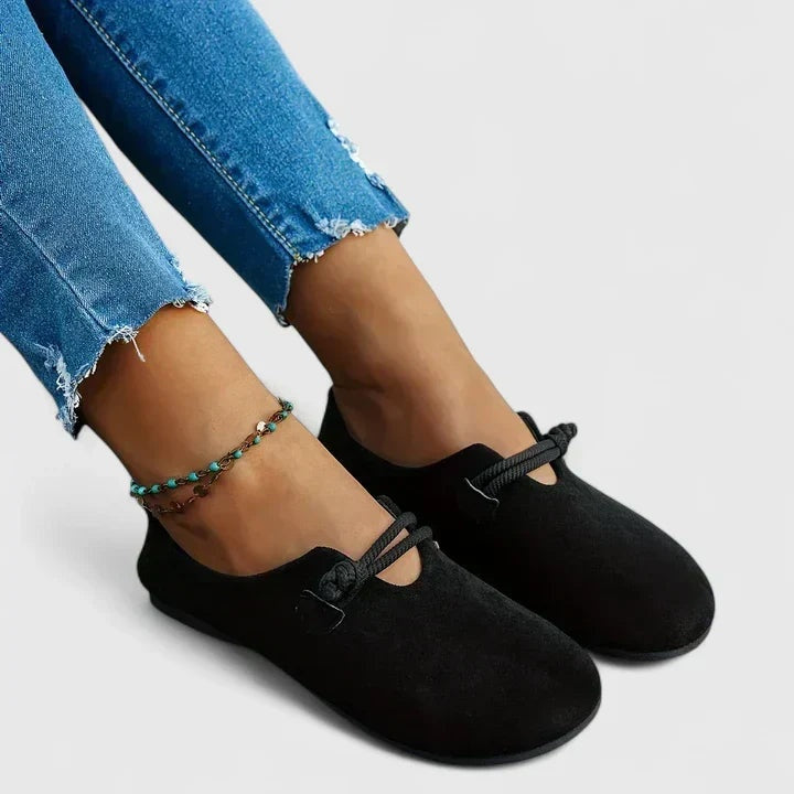 Renata | Buty Zamszowe Damskie na Jesień Płaskie z Sznurkiem