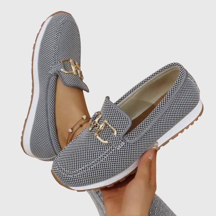 Renata | Mokasyny Damskie na Platformie ze Złotą Klamrą Slip-On