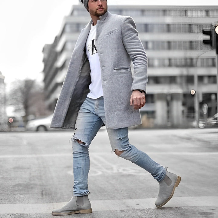 Sebastian | Płaszcz Wełniany Męski Slim-Fit Kołnierz Stójka