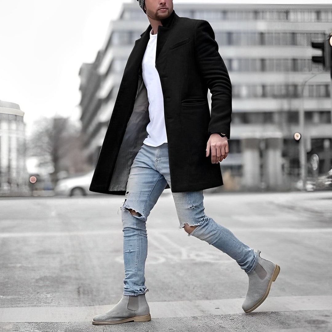Sebastian | Płaszcz Wełniany Męski Slim-Fit Kołnierz Stójka