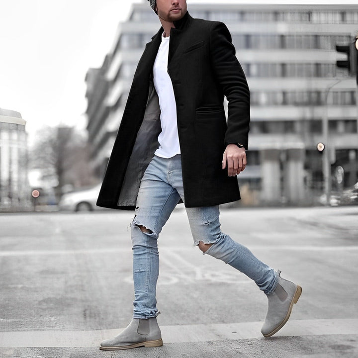 Sebastian | Płaszcz Wełniany Męski Slim-Fit Kołnierz Stójka