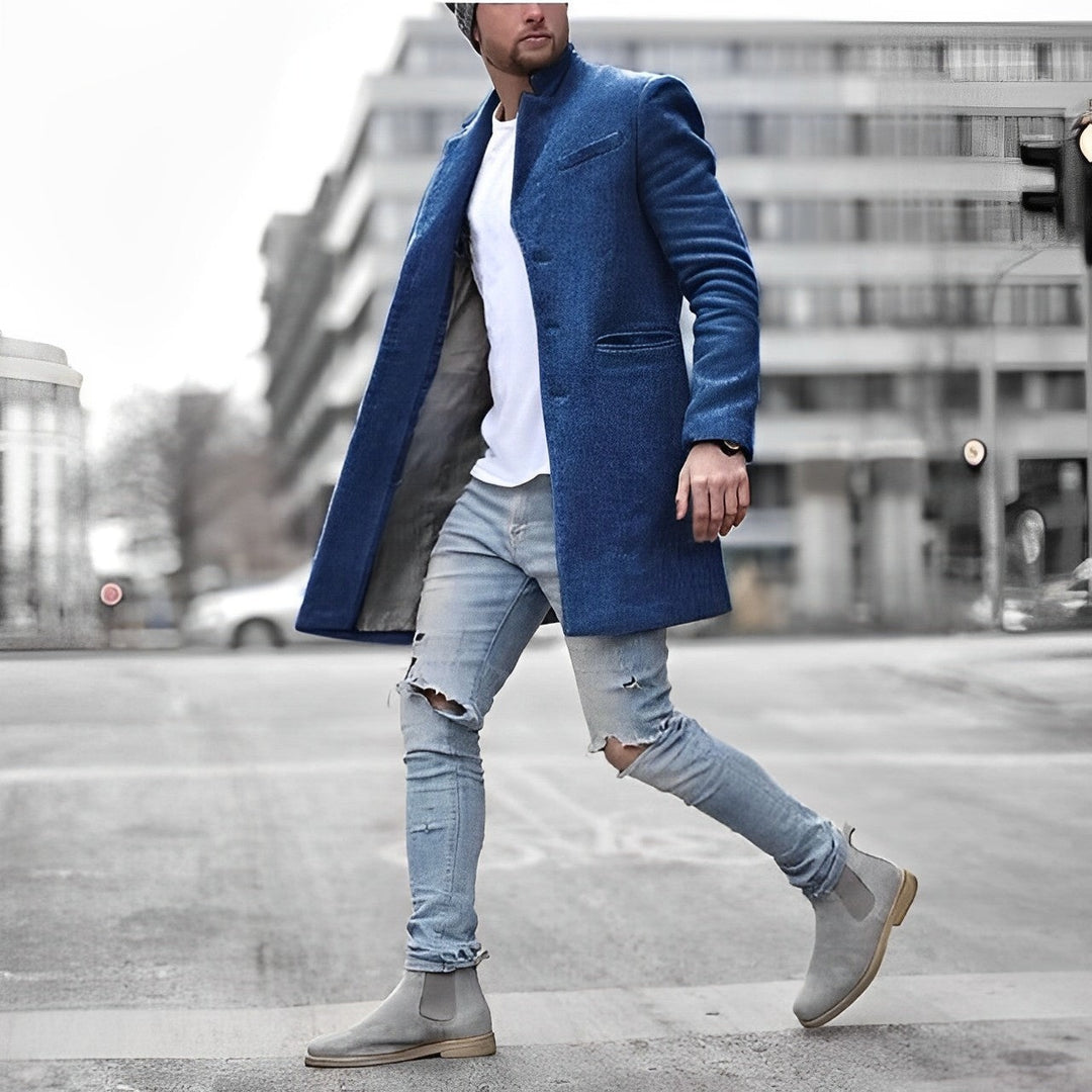 Sebastian | Płaszcz Wełniany Męski Slim-Fit Kołnierz Stójka