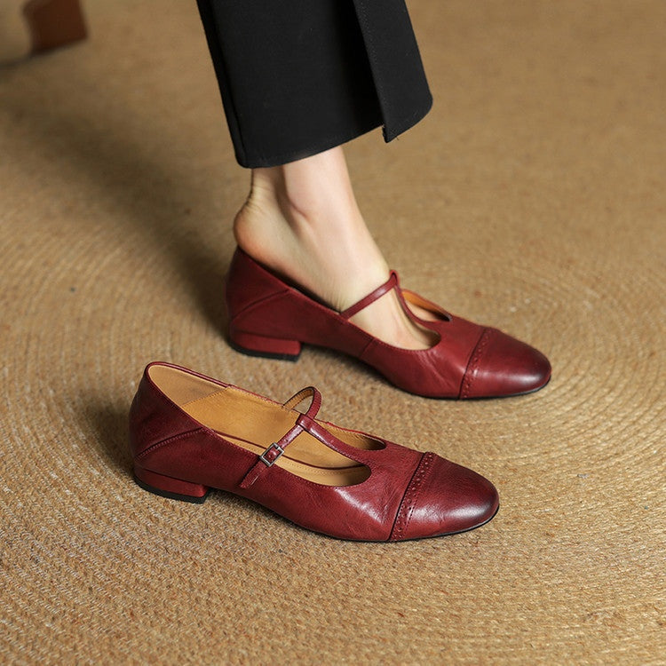 Sylwia | Buty Oxford Skórzane Damskie Niski Obcas Zapięcie T