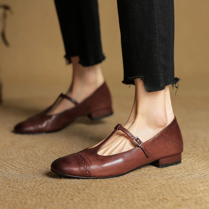 Sylwia | Buty Oxford Skórzane Damskie Niski Obcas Zapięcie T
