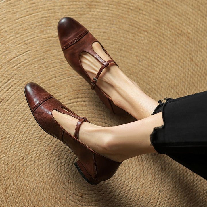 Sylwia | Buty Oxford Skórzane Damskie Niski Obcas Zapięcie T