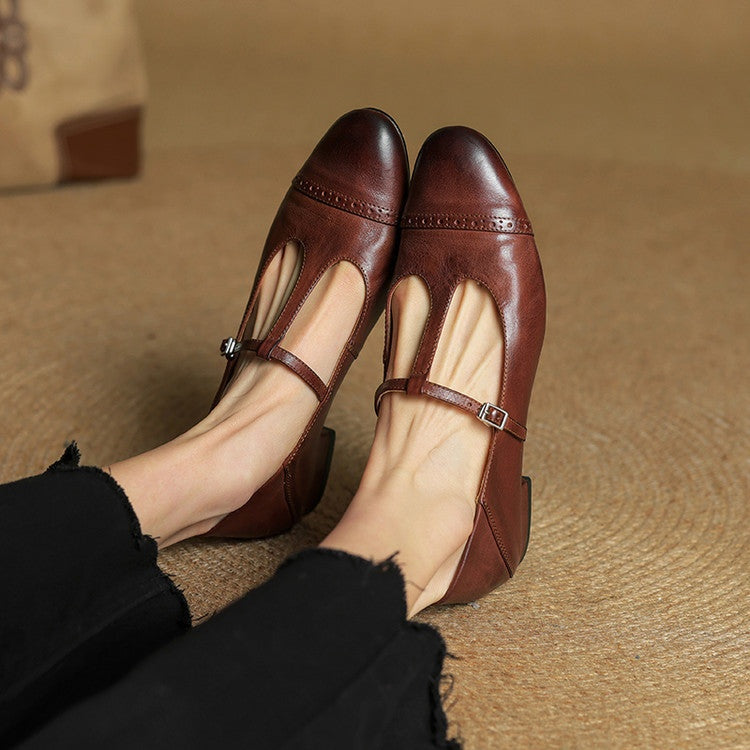 Sylwia | Buty Oxford Skórzane Damskie Niski Obcas Zapięcie T