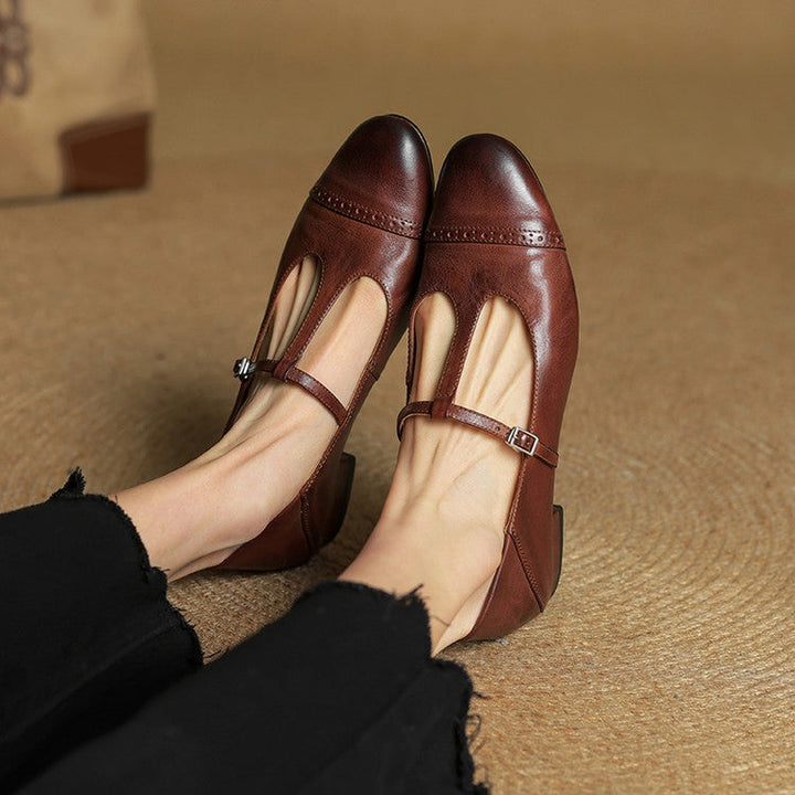 Sylwia | Buty Oxford Skórzane Damskie Niski Obcas Zapięcie T