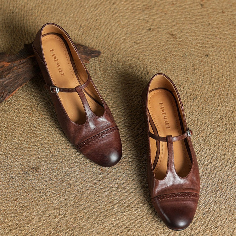 Sylwia | Buty Oxford Skórzane Damskie Niski Obcas Zapięcie T