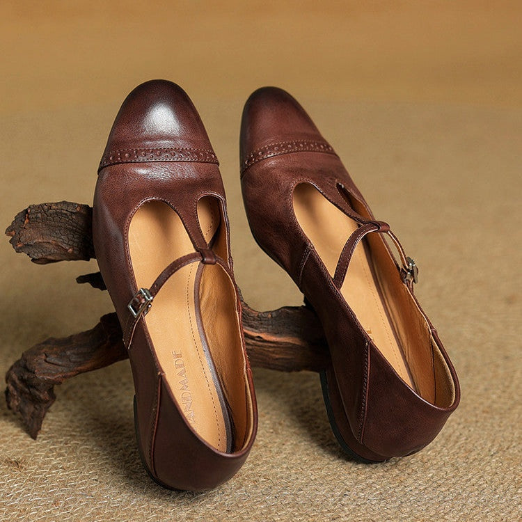 Sylwia | Buty Oxford Skórzane Damskie Niski Obcas Zapięcie T