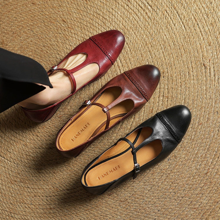 Sylwia | Buty Oxford Skórzane Damskie Niski Obcas Zapięcie T