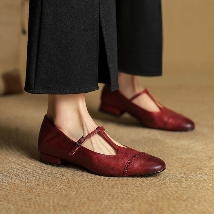 Sylwia | Buty Oxford Skórzane Damskie Niski Obcas Zapięcie T