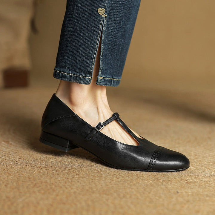 Sylwia | Buty Oxford Skórzane Damskie Niski Obcas Zapięcie T