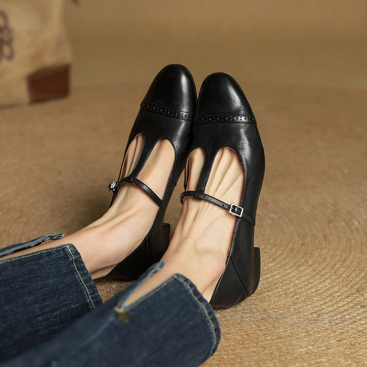 Sylwia | Buty Oxford Skórzane Damskie Niski Obcas Zapięcie T