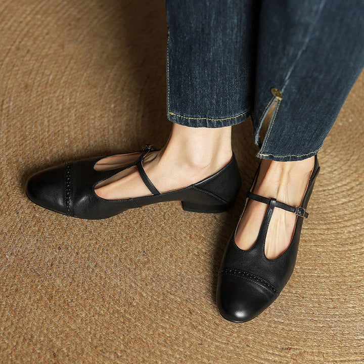 Sylwia | Buty Oxford Skórzane Damskie Niski Obcas Zapięcie T
