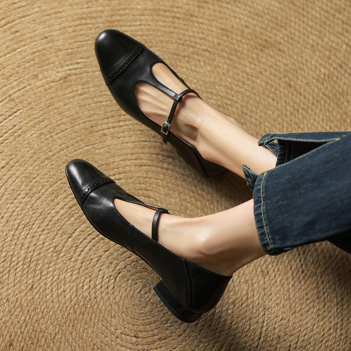 Sylwia | Buty Oxford Skórzane Damskie Niski Obcas Zapięcie T