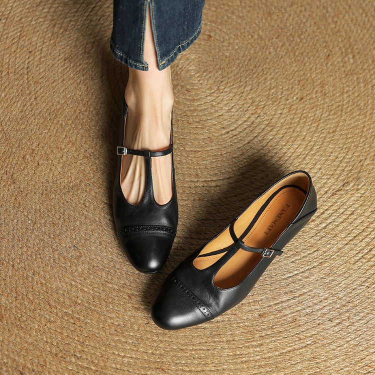 Sylwia | Buty Oxford Skórzane Damskie Niski Obcas Zapięcie T