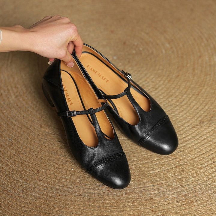 Sylwia | Buty Oxford Skórzane Damskie Niski Obcas Zapięcie T