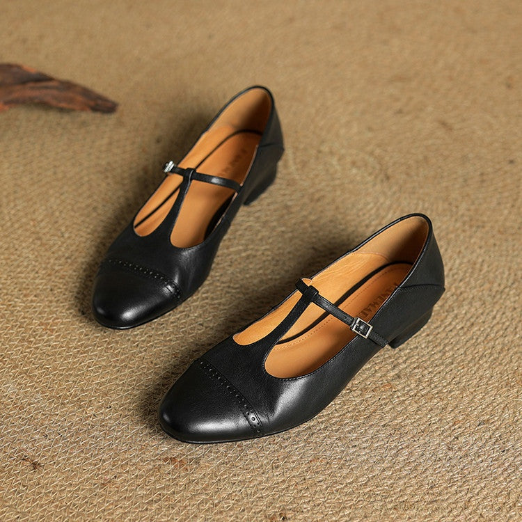 Sylwia | Buty Oxford Skórzane Damskie Niski Obcas Zapięcie T