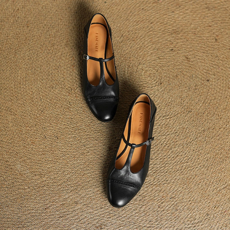 Sylwia | Buty Oxford Skórzane Damskie Niski Obcas Zapięcie T