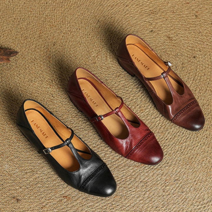 Sylwia | Buty Oxford Skórzane Damskie Niski Obcas Zapięcie T
