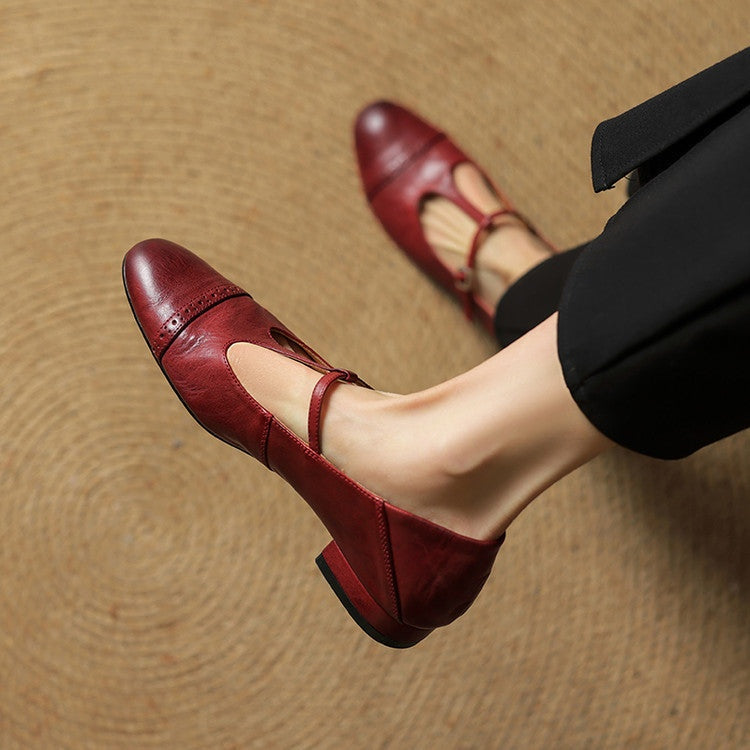 Sylwia | Buty Oxford Skórzane Damskie Niski Obcas Zapięcie T