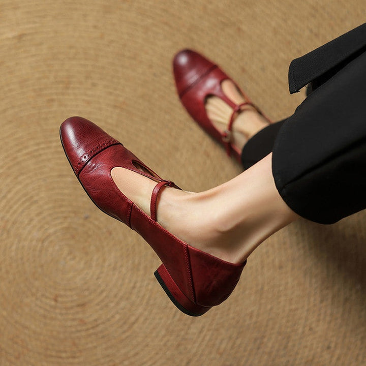 Sylwia | Buty Oxford Skórzane Damskie Niski Obcas Zapięcie T