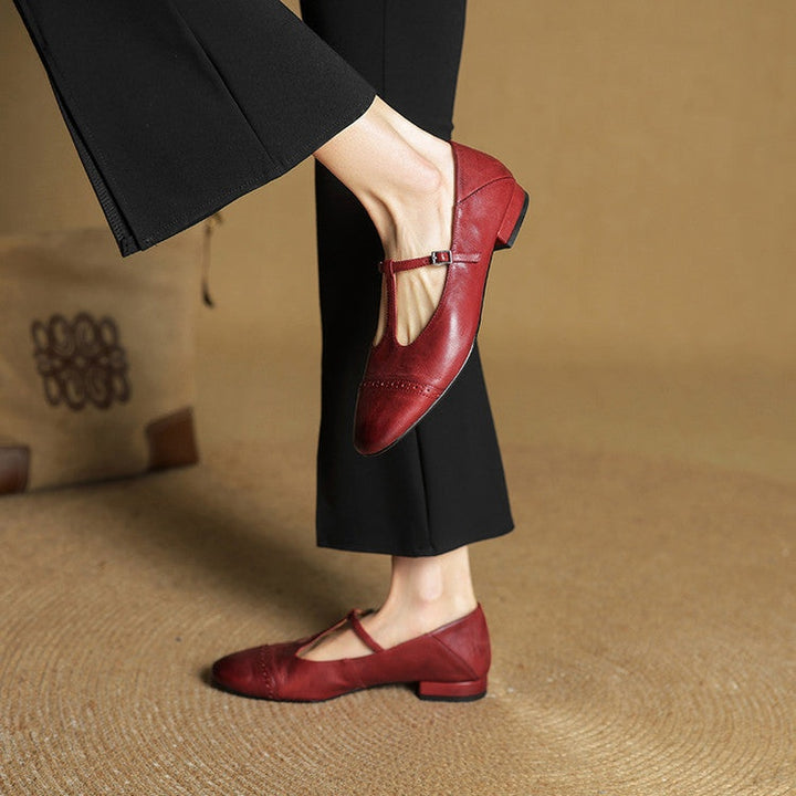 Sylwia | Buty Oxford Skórzane Damskie Niski Obcas Zapięcie T