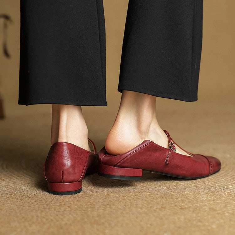 Sylwia | Buty Oxford Skórzane Damskie Niski Obcas Zapięcie T