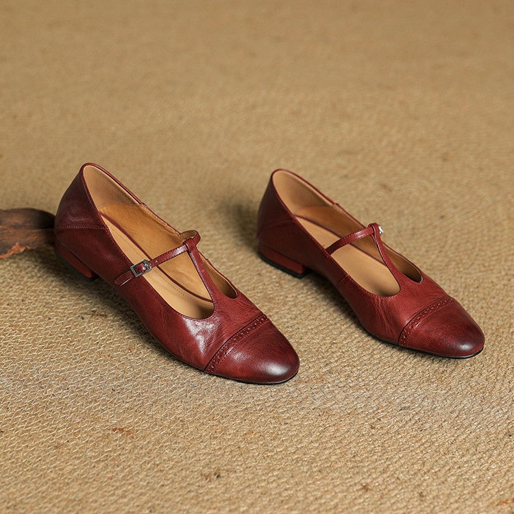 Sylwia | Buty Oxford Skórzane Damskie Niski Obcas Zapięcie T