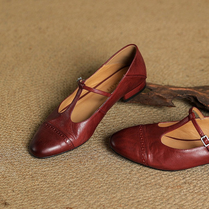 Sylwia | Buty Oxford Skórzane Damskie Niski Obcas Zapięcie T