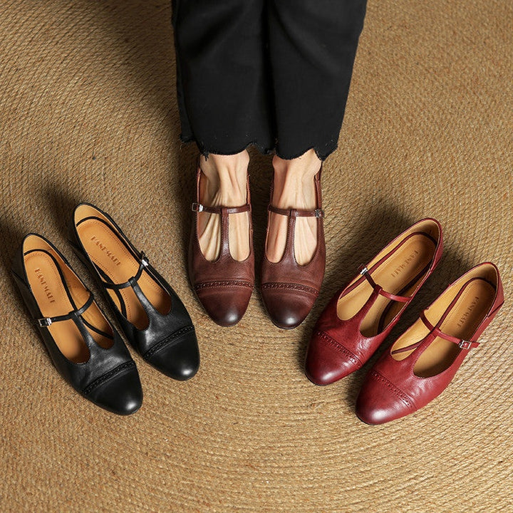 Sylwia | Buty Oxford Skórzane Damskie Niski Obcas Zapięcie T