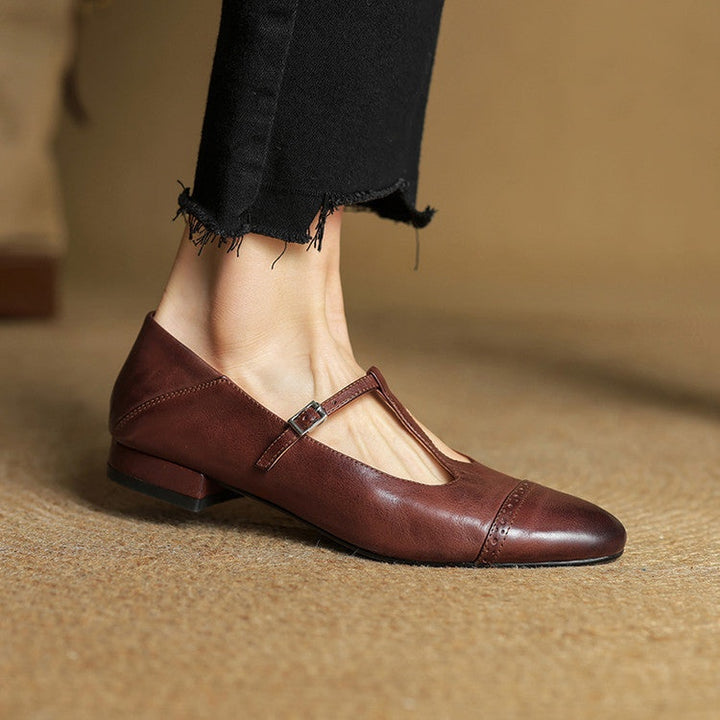 Sylwia | Buty Oxford Skórzane Damskie Niski Obcas Zapięcie T