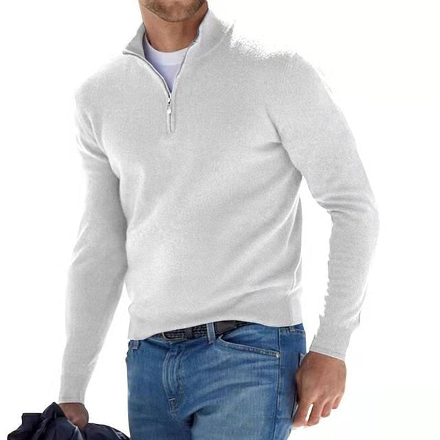 Tomasz | Sweter Męski z Zamkiem Quarter Zip Długi Rękaw