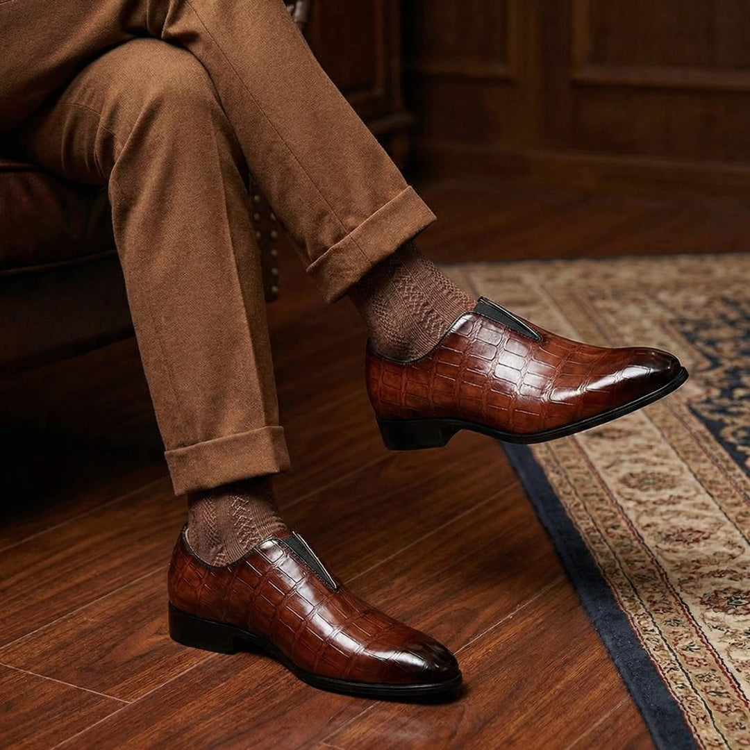 Łukasz | Loafersy Męskie ze Skóry Tłoczonej Eleganckie Wsuwane