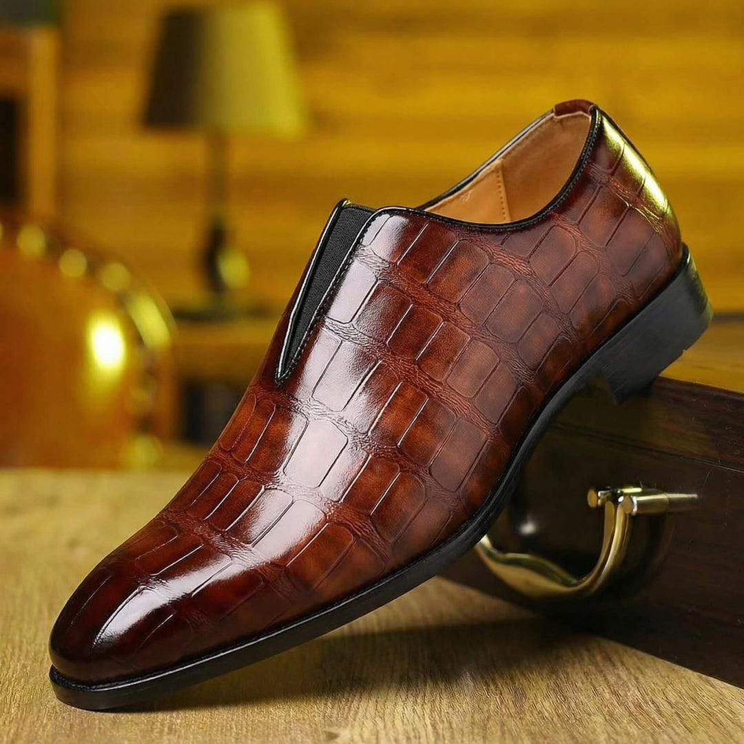 Łukasz | Loafersy Męskie ze Skóry Tłoczonej Eleganckie Wsuwane