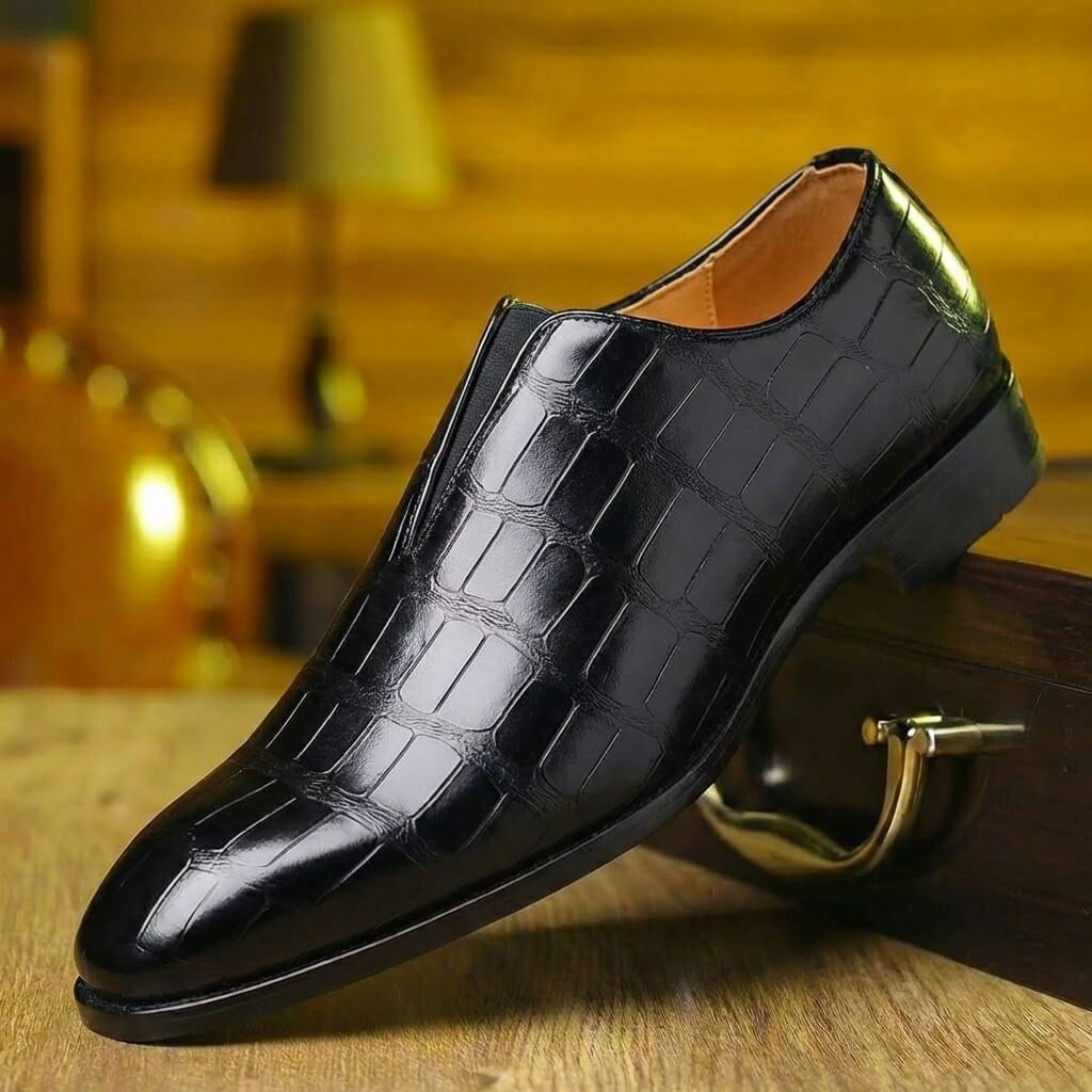 Łukasz | Loafersy Męskie ze Skóry Tłoczonej Eleganckie Wsuwane