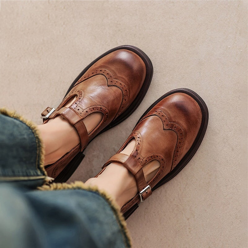Weronika | Buty Oxford Skórzane Damskie Brogi Klamra