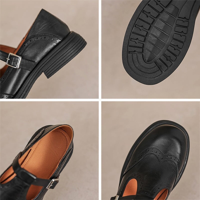 Weronika | Buty Oxford Skórzane Damskie Brogi Klamra